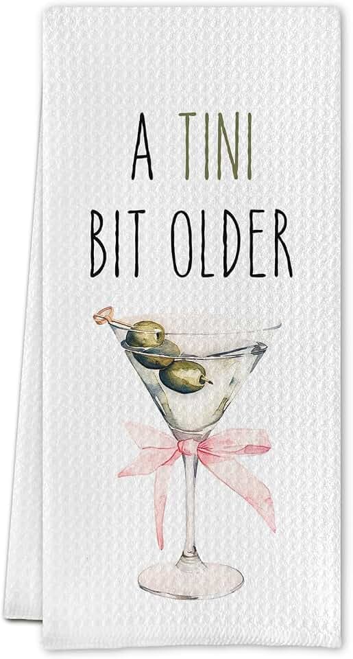 A Tini Bit Older Birthday Kitchen Towels,Coquette Pink Bows Martini Dish Towels,Martini Gifts for Women,Martini Decor for Party Kitchen Bar Pub,16 X 24 Inches