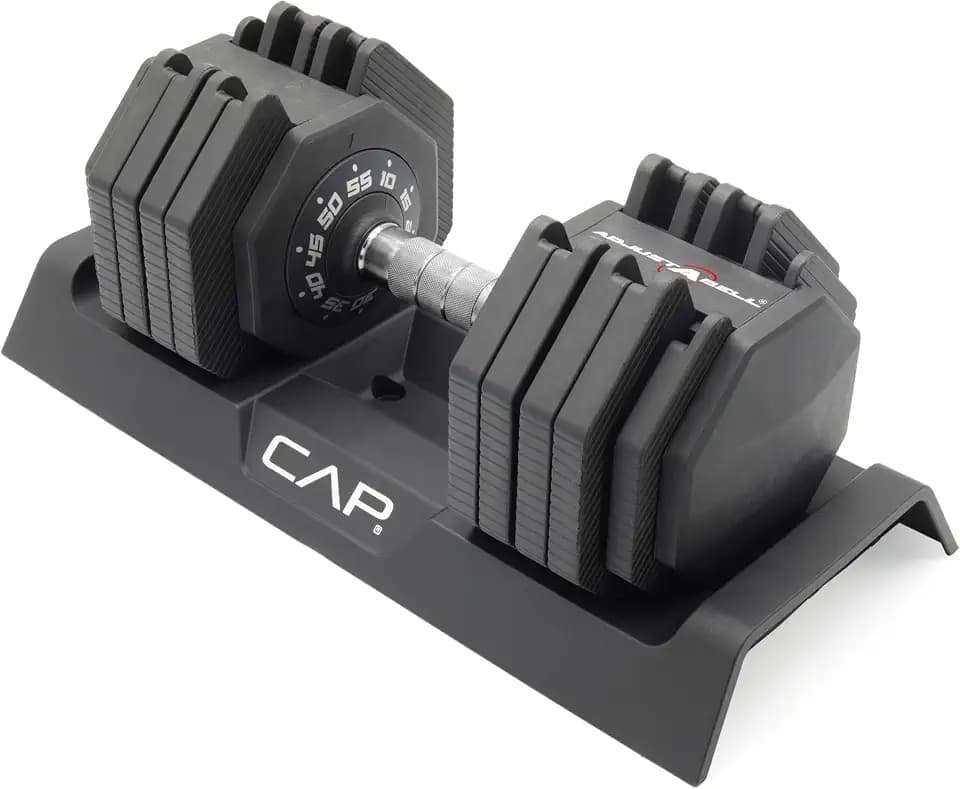 CAP ADJUSTABELL Adjustable Dumbbell Set, Premium Quick Select Adjustable Weights for Strength Training, Singles & Pairs, 25 LB & 55 LB, Hex Dumbbells, Multiple Handle Options