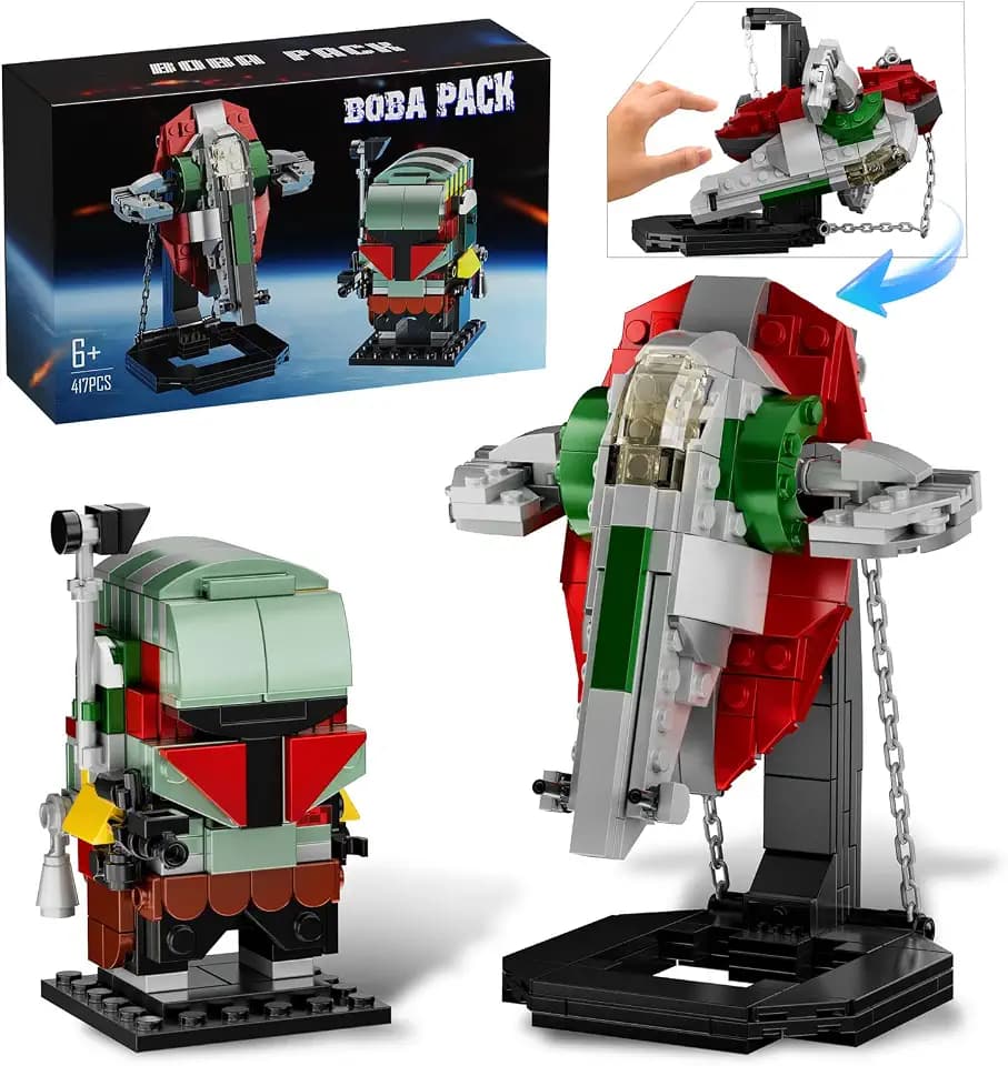 Boba Fett Brick Figure Headz & Slave 1 Starship Tensegrity Building Set