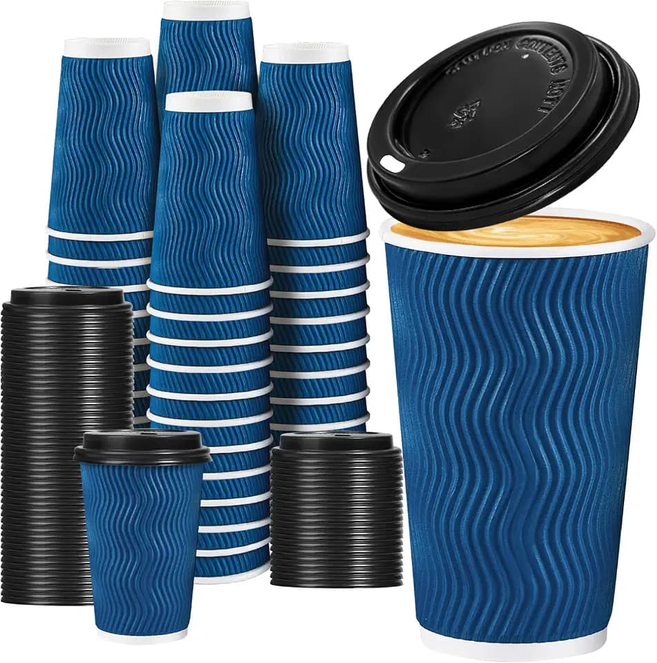 Lamosi Coffee Cups with Lids 16 oz 50 Pack, Disposable To Go Cups with Lid