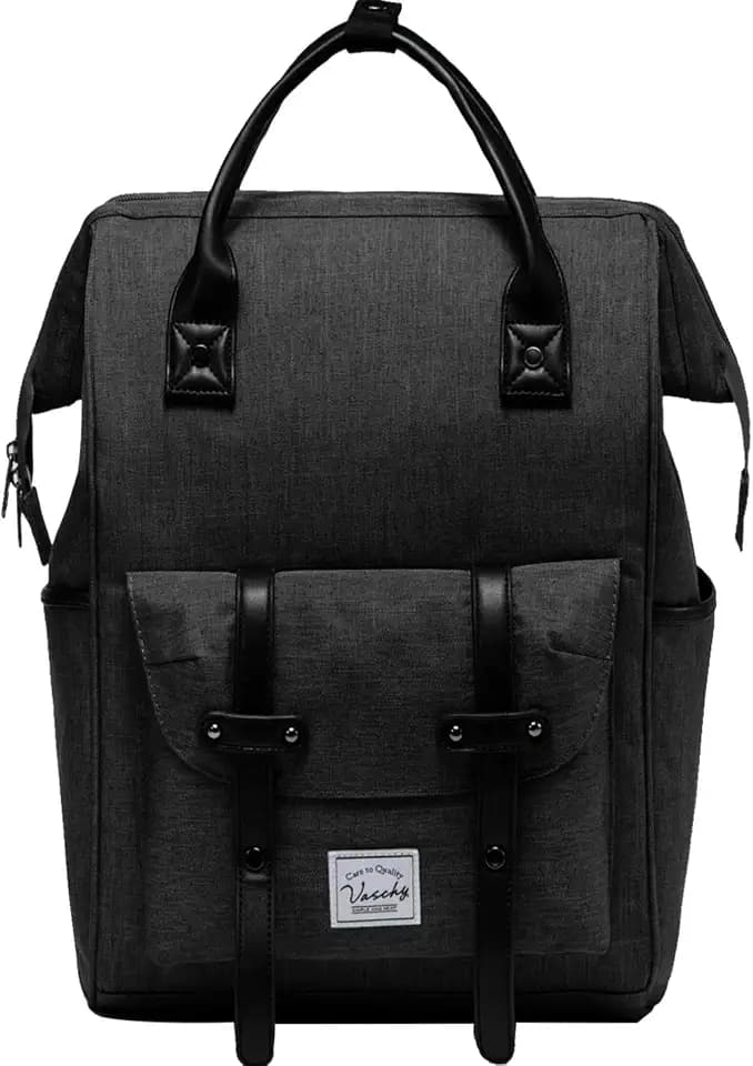 VASCHY Laptop Rucksack Damen Herren, Wasserabweisend Schulrucksack für 15,6 zoll Laptop Jungen Mädchen Diebstahlsicherung mit USB Ladeanschluss Casual Daypack für Arbeit Hochschule Reise Dunkelgrau