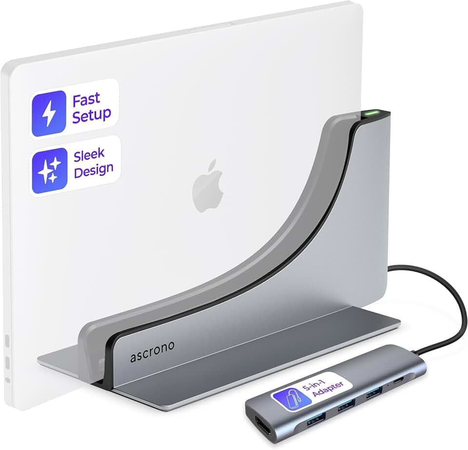 Ascrono MacBook Docking Station Bundle | Kompatibel mit Apple MacBook Pro 14 (2021-2024, M1,M2,M3,M4 Pro/Max), Kompatibel mit MagSafe | Inklusive Multiport-Adapter für 4K Auflösung HDMI Monitor