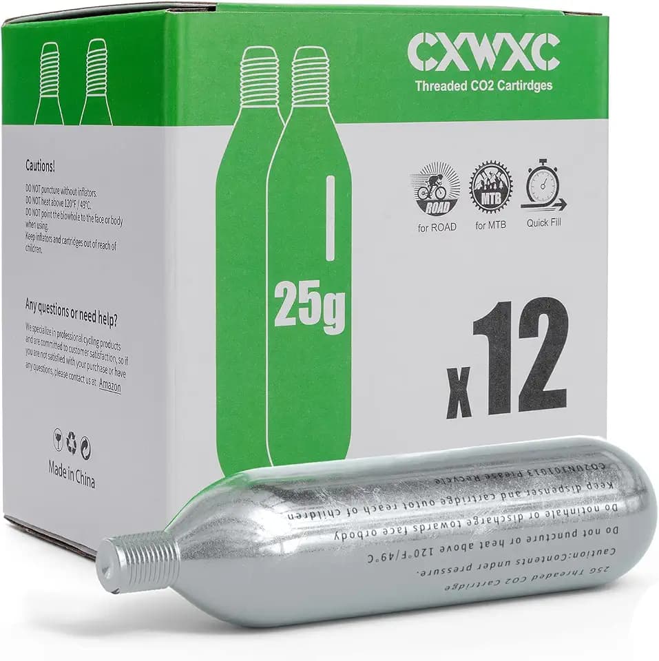 CXWXC 16g / 25g Threaded CO2 Cartridges for Bike Tires