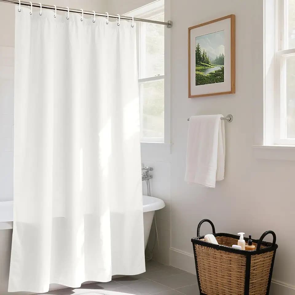 REDKEY Duschvorhang 180x220 cm mit Gewicht Unten, Anti-schimmel Badvorhang, Waschbar Schnelltrocknend Wasserabweisend PVC Textil, Antibakteriell Badewanne Vorhang mit 12 Haken für Bad Dusche, Warmweiß