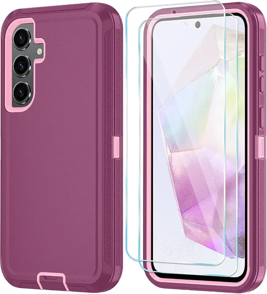 Qinmay for Samsung Galaxy A36 5G Phone Case, 3-Layer Cover, WineRedPink