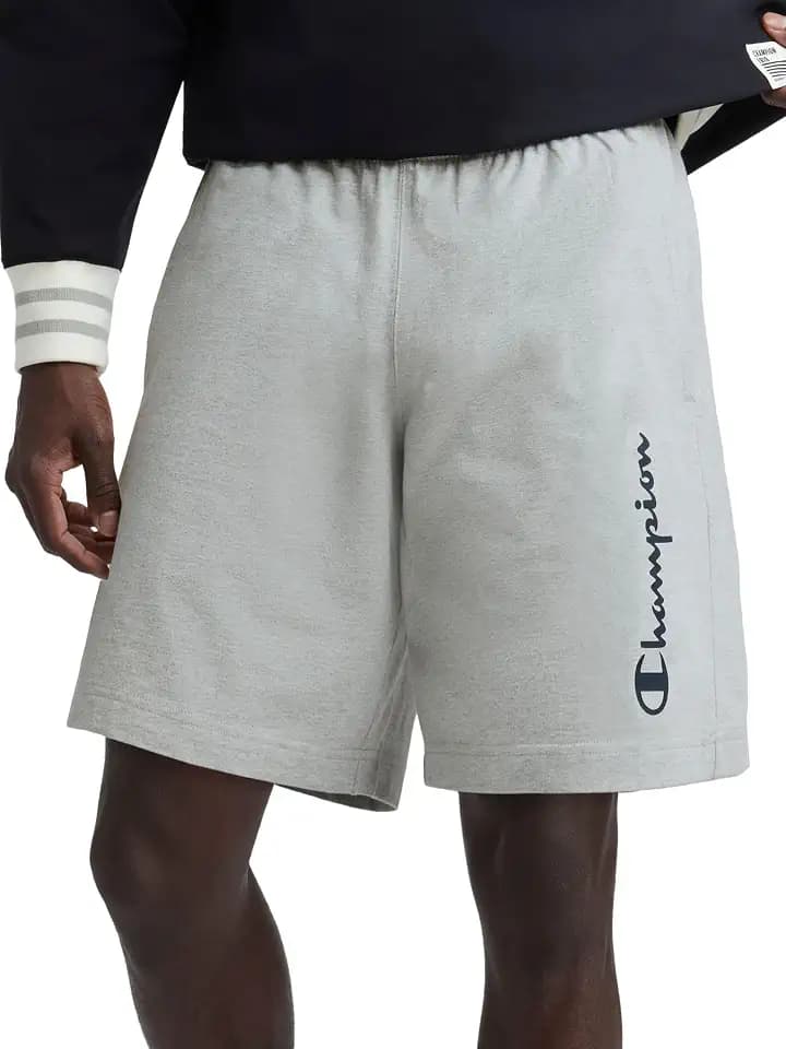 Champion Men's Graphic Lounge Shorts, Standard Fit, 7 Inch Inseam, Script Logo, Lightweight 100% Cotton Jersey