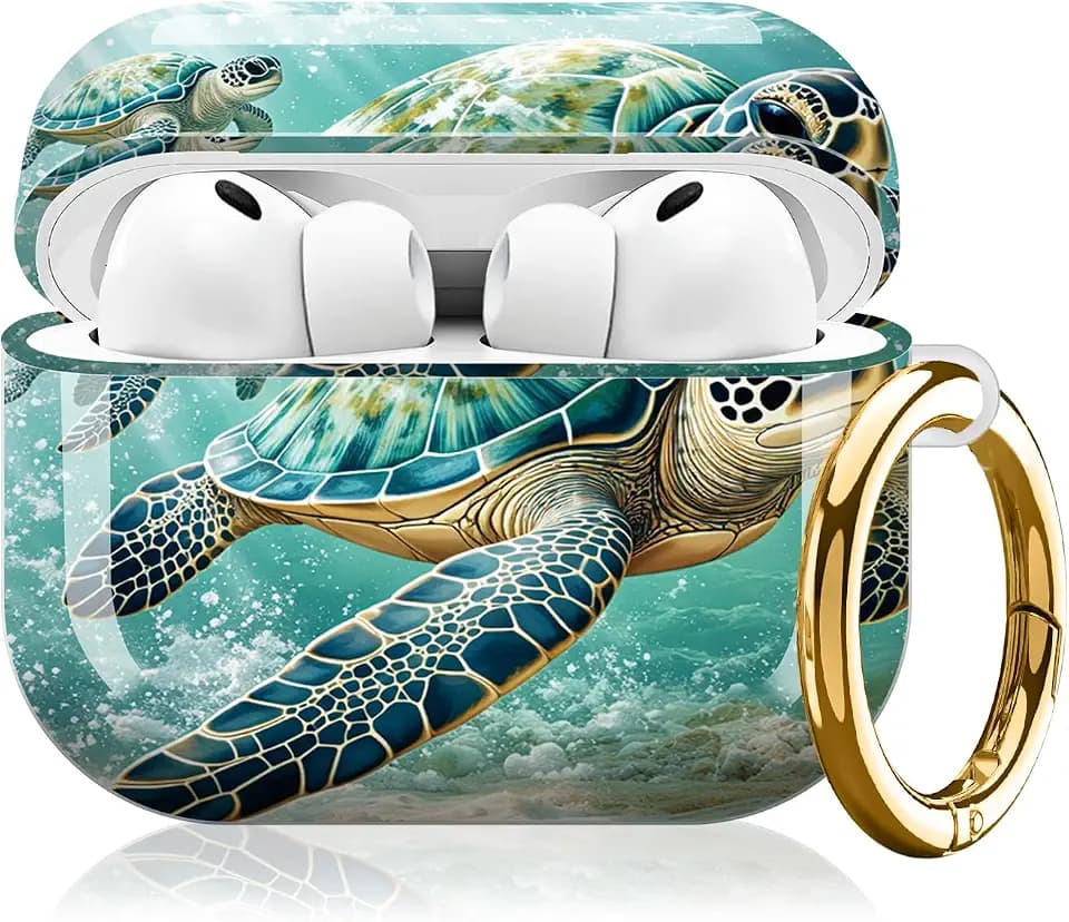 Shockproof Case Compatible with AirPods Pro 3 (2025) with Keychain, Unique Graphic Art Cover for Men & Women, Daily Commute, Wireless Charging Ready(Turtle Sea Water Art)
