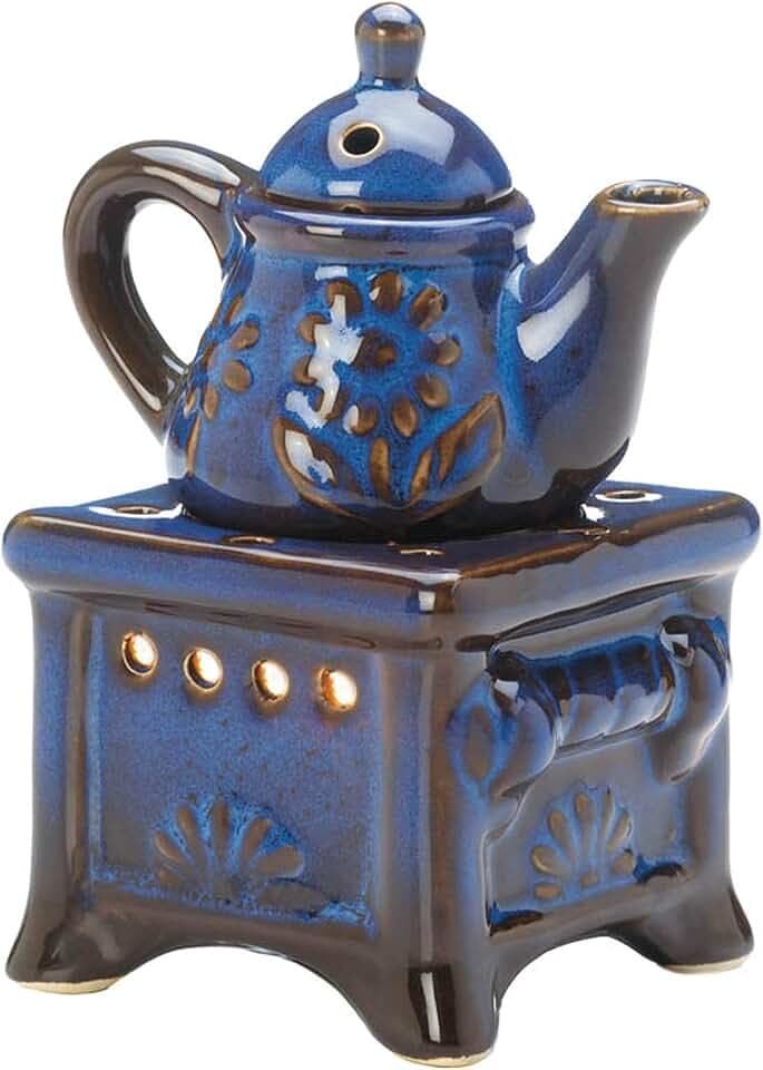 Zingz & Thingz Cottage Core Collection Porcelain Teapot Stove Oil Warmer, Blue, 3.875x3.125x5.375