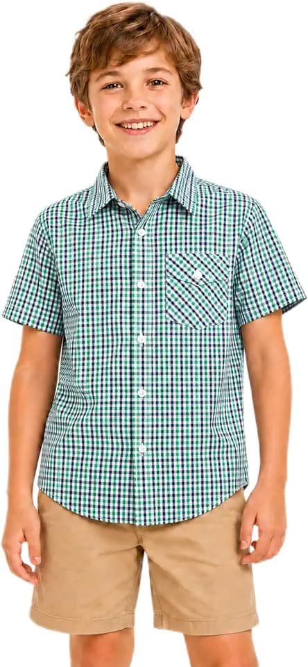 BIENZOE Jungen Baumwolle Plaid Knopf runter Sport Kurz Ärmel Hemd