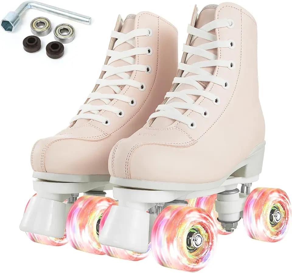 Silvertree Roller Skates for Women and Men PU Leather High-top Adult Roller Derby Skate Wheels Light Up Roller Skate Four-Wheel Shiny Roller Skates Unisex