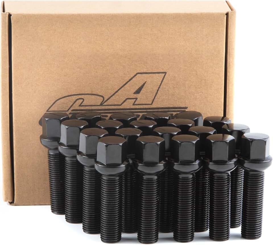 20 Verlängerte Radschrauben Radbolzen für Spurverbreiterungen I M14x1,5x45mm I Kugelbund R13 SW 17mm I Kompatibel mitdie meisten Audi Volkswagen (Schwarz)