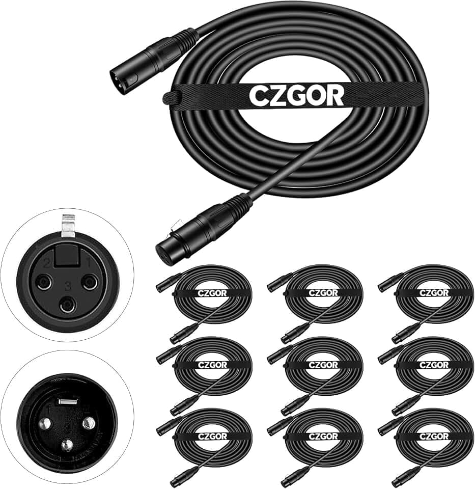 DMX Cable 10 ft, 10 Pack Flexible 3 Pin Signal XLR DMX Cables Wire