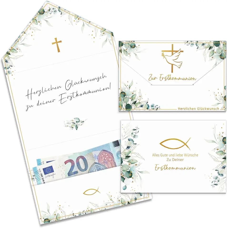 Geldgeschenk Erstkommunion Verpackung, 2 Stück Weißes Taubenkreuz Erstkommunion Karte Umschlag Grußkarte, Coole Ersten Heiligen Kommunion Geschenke für Mädchen Junge - 11 * 16cm