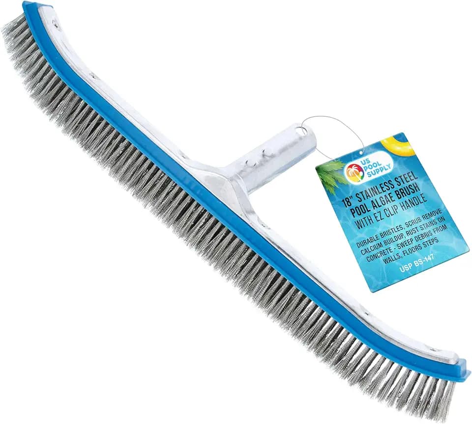 U.S. Pool Supply 18" Pool Brush Head for Inground Pools, Stainless Steel