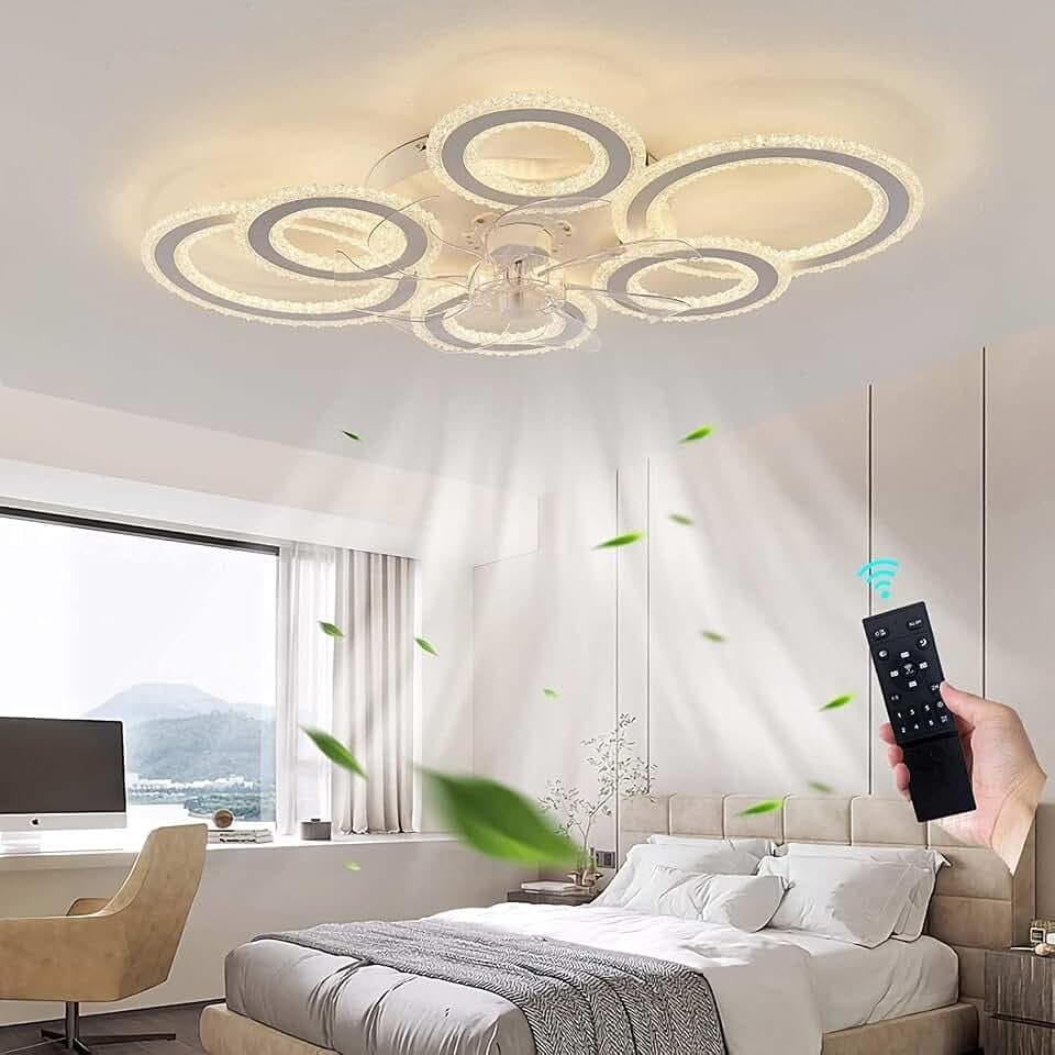 Smart Ceiling Fan with Light, DC Motor 6 Gear Reversible Bedroom Ceiling Fan with LED Dimmable Lighting, Quiet Modern Living Room Lamp, 29in18in