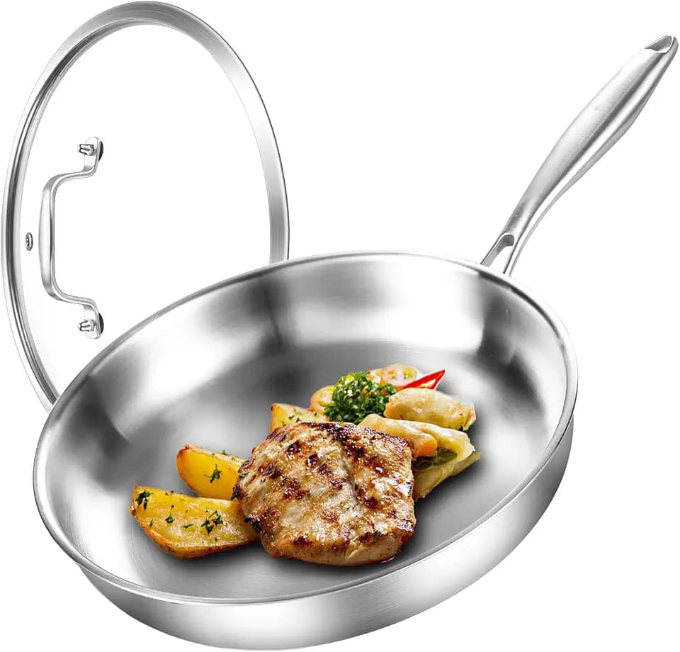 Edelstahlpfanne 24 cm mit Deckel, Durchgehend 3-lagig