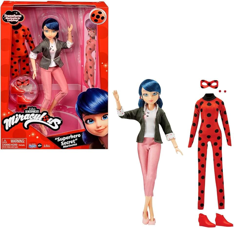 BANDAI – Miraculous Ladybug – Marinette & Ladybug Modepuppe – Bewegliche Puppe 26 cm mit 2 Outfits – Miraculous Spielzeug Gelenkpuppe – Kinderspielzeug ab 4 Jahren – P50355