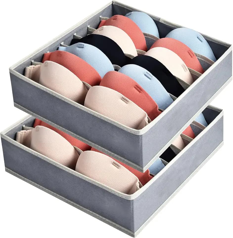 AiQInu BH Organizer Aufbewahrungsbox,7 Zellen Faltbare Schubladen Organizer für BH,2 Stück Kleiderschrank Schublade Divider Unterwäsche Organizer zum Aufbewahren von BHs,Socken und Krawatten