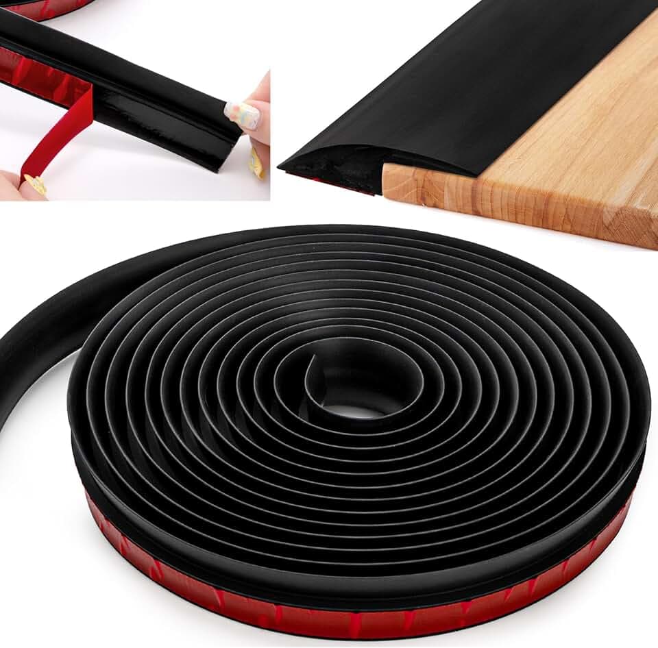 Coloch 20FT Floor Transition Strip, Self Adhesive Carpet to Tile Floor Edging Trim PVC Threshold Joining Divider Cover Strip for Doorway & Wood Floor, for Threshold Height Less Than 5mm (Black)