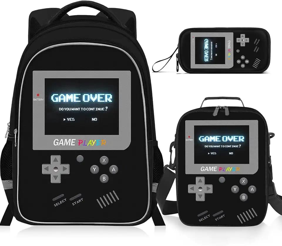 Backpack for School Boys,3pcs Boys Backpack and Lunch Box Set for Elementary Middle School, 17″ Video Game Bookbag for Ages 6-18 Kids Children Teens