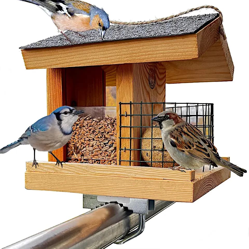 Vogelfutterhaus Vogelhaus für Balkon wetterfest Futterhaus Handarbeit aus Natur Holz Vogelhaus zum Aufhängen im Garten und Balkon Gartenvögel (Klassisch Balkon)