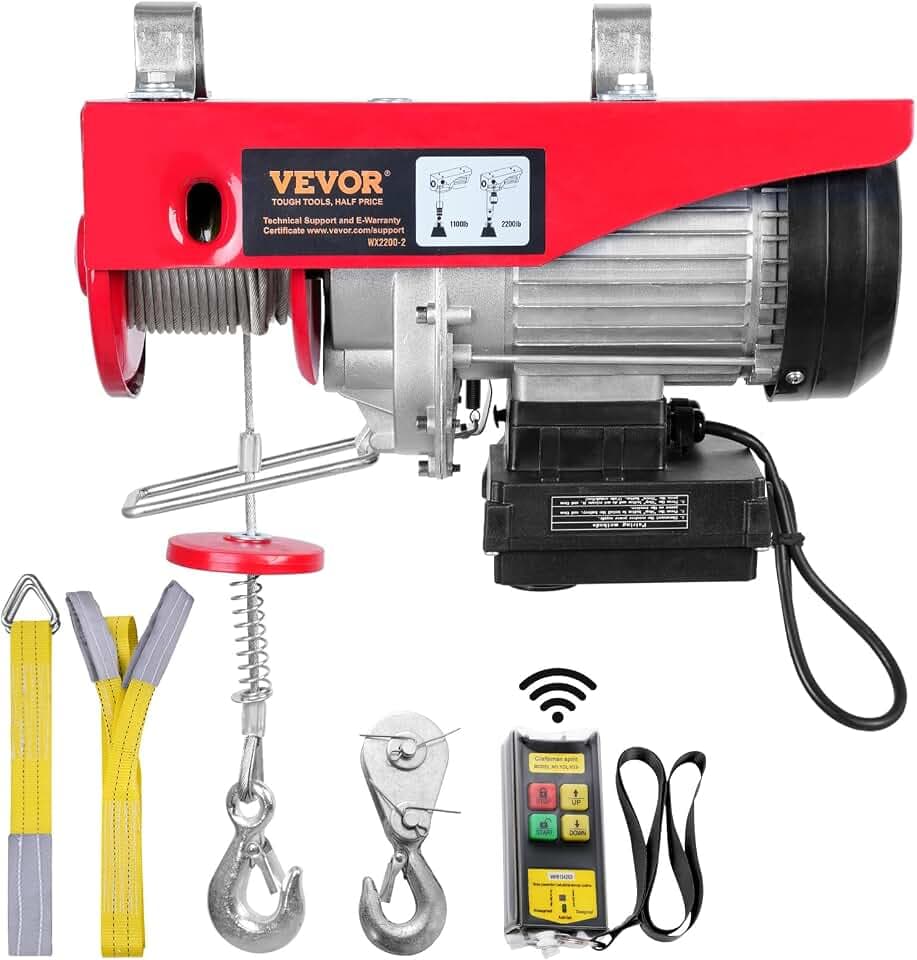 VEVOR 230V Elektrische Seilwinde 500kg bis 1000kg Hubhöhe 12m Seilzug Motorwinde 1600W Motor Flaschenzug 10m/min Hubgeschwindigkeit Hebezug mit Kabelloser Fernbedienung Seilhebezug Kettenzug