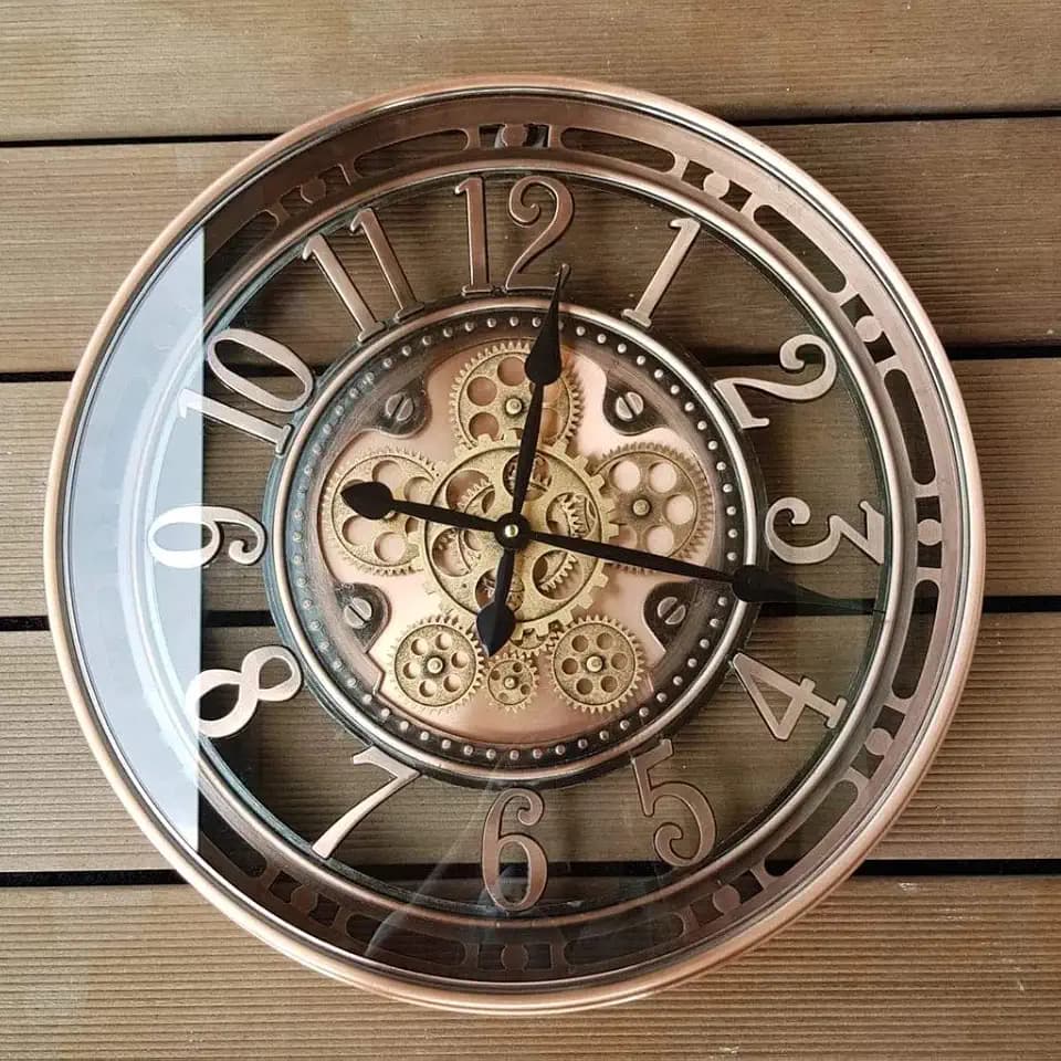 INFINITY TIME 21" Moving Gear Wall Clocks for Living Room Decor, Copper