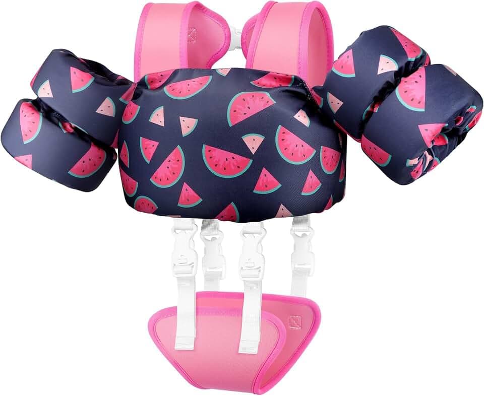 Vvinca Toddler Swim Vest for Kids 22-66 lbs Boys Girls Puddle Kid Jumper Toddlers Pool Floaties Jacket with Adjustable Crotch Strap Sleeves Shoulder for 3-10 Years Old Pool Water Park