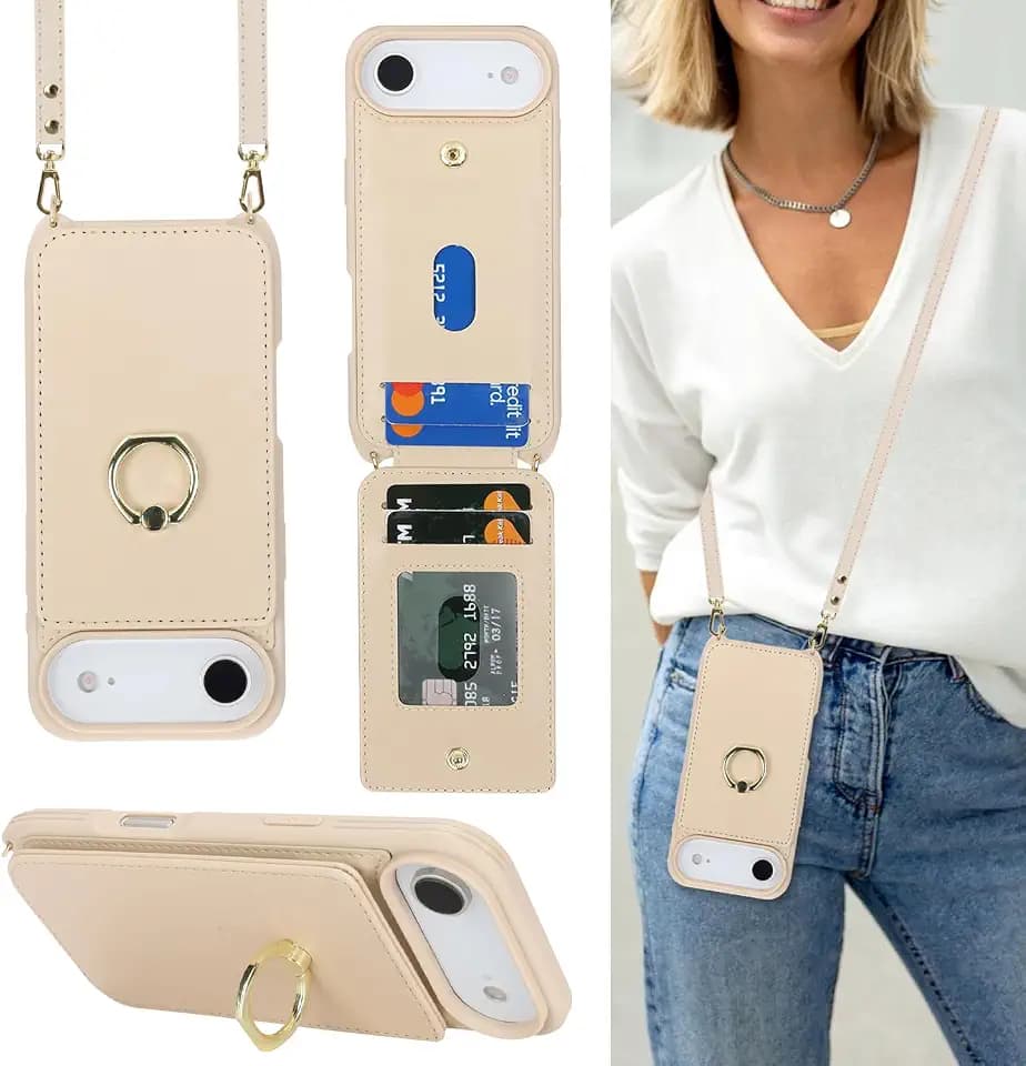 Lipvina Crossbody Wallet for iPhone Air Case with Strap-Beige