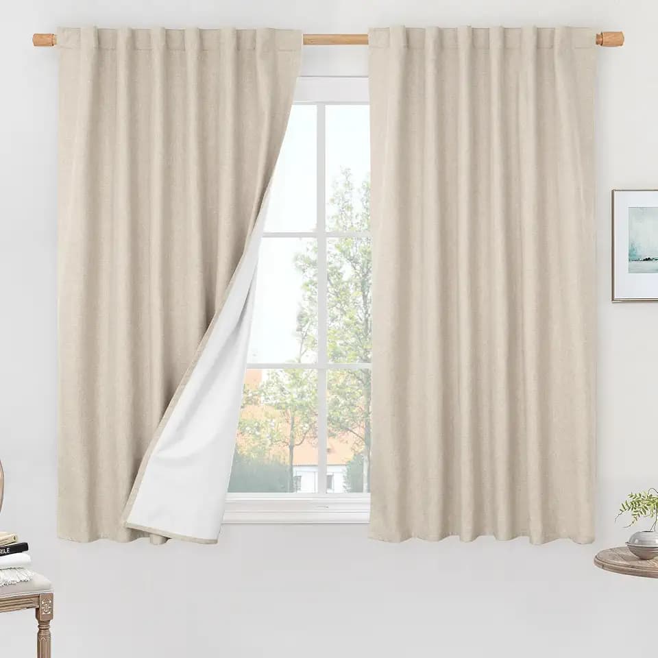 LAMIT Linen 100% Blackout Window Curtains for Bedroom 45 Inches, Oatmeal