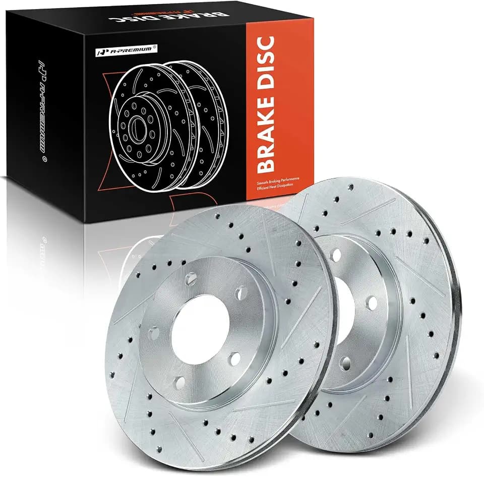 A-Premium 10.94 Inch (278mm) Front Drilled and Slotted Disc Brake Rotors
