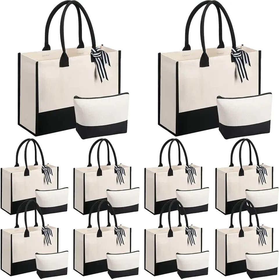 Sanwuta 20 PCS Canvas Tote Bag with Inner Zipper Pockets and Makeup Bag Bulk Christmas Birthday Teacher Appreciation Gifts for Women Bridesmaid Mother