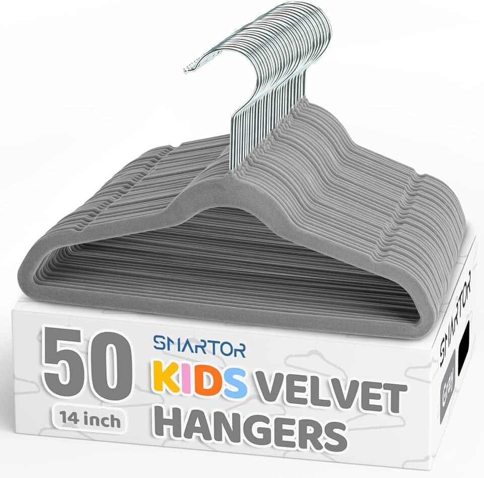 Smartor Premium 14 Inch Kids Hangers 50 Pack, Baby Velvet Hanger Non Slip