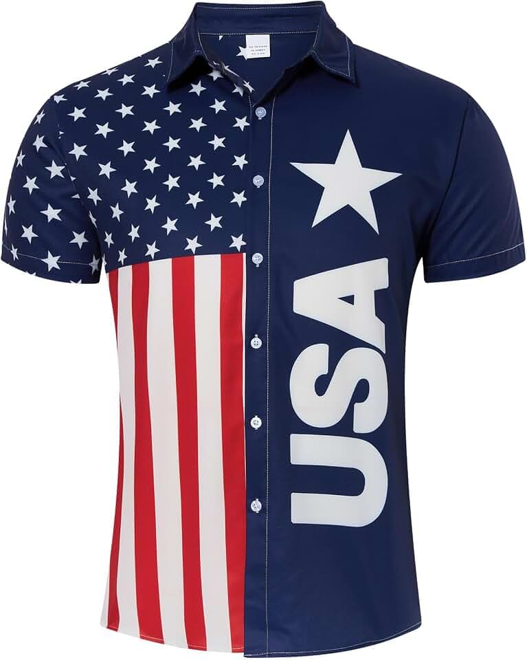uideazone Mens 4th of July American Flag Patriotic Shirt M-XXL