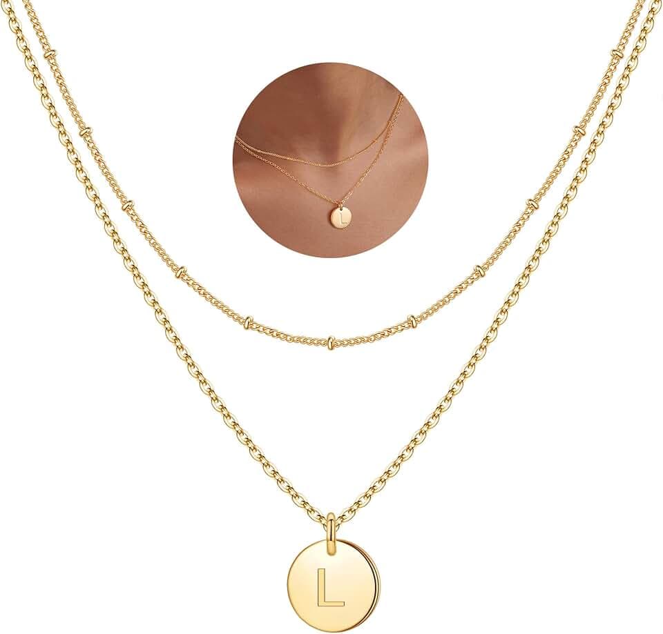 TINGN Buchstaben Kette Damen Mädchen - 14 Karat Vergoldet Ketten Doppelter Seite Gravierter Ketten Damen Buchstaben Kette Layering Halsketten Geschenke für Frauen Teenager Mädchen Schmuck