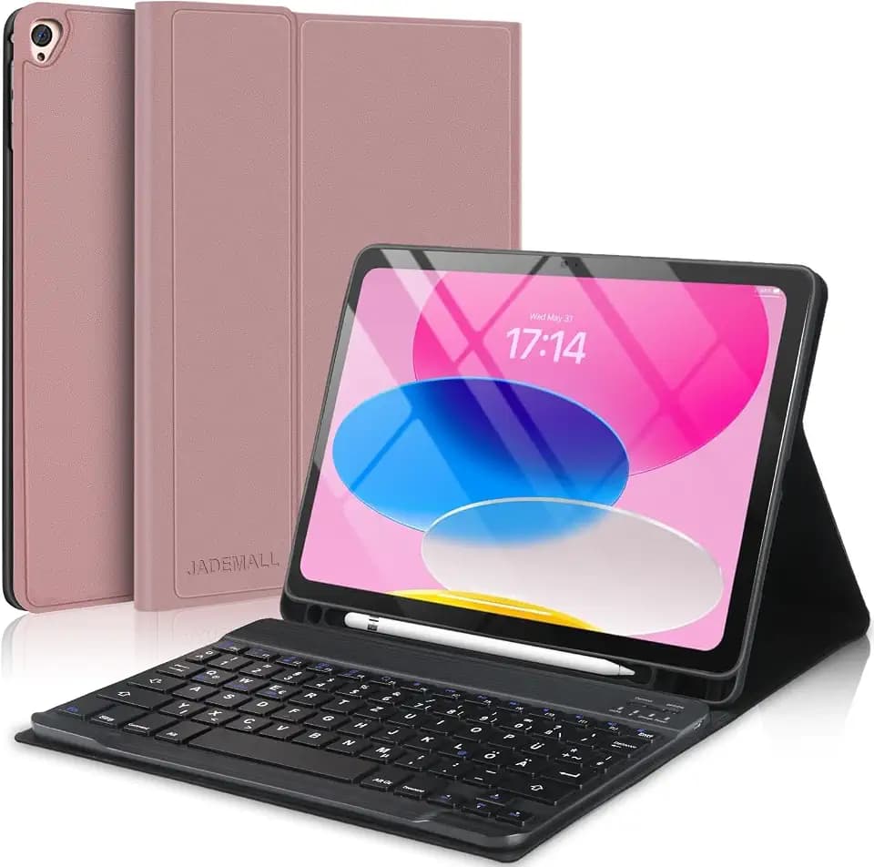 JADEMALL Hülle mit Tastatur für iPad A16 11 10 Generation 11/10.9" QWERTZ