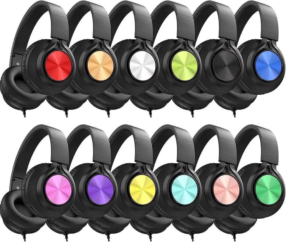AILIHEN Headphones Wired 12-Pack Bulk for School Kids Students, Multicolor