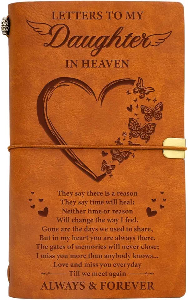 Vetbuosa Letter to Daughter in Heaven Leather Journal,Memorial Gifts for Loss of Daughter,Sympathy Gifts,Bereavement Gift Idea,In Memory of Loved One Gift