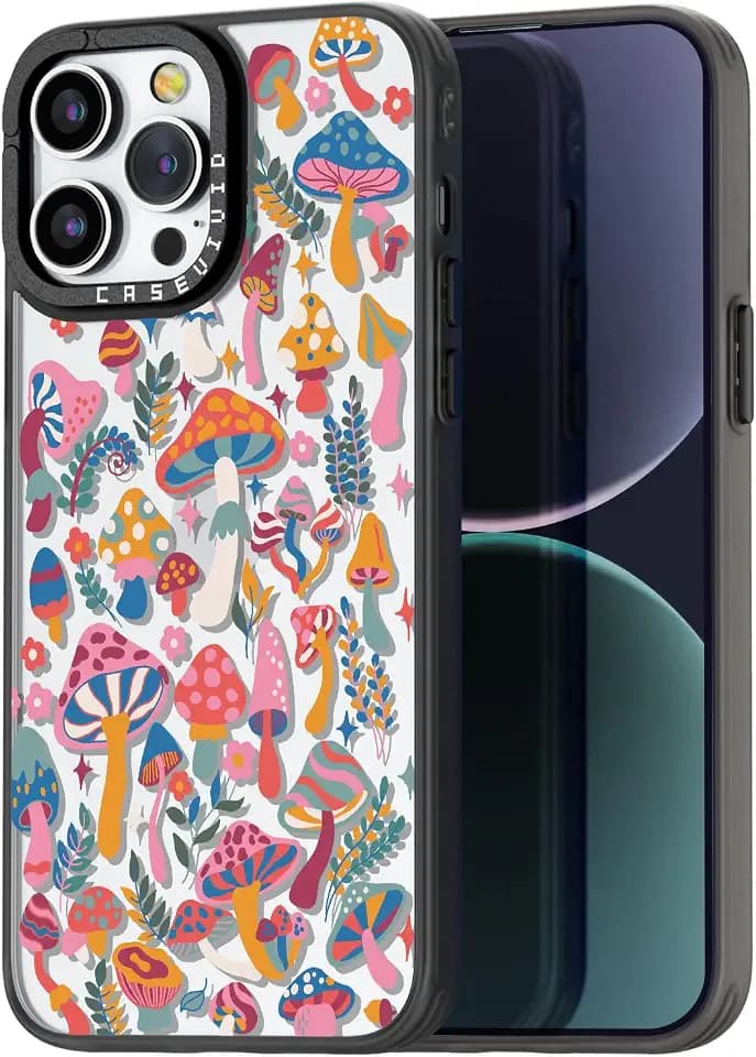 for iPhone 12 Pro Max Case Aesthetic Black, Mushroom Jungle