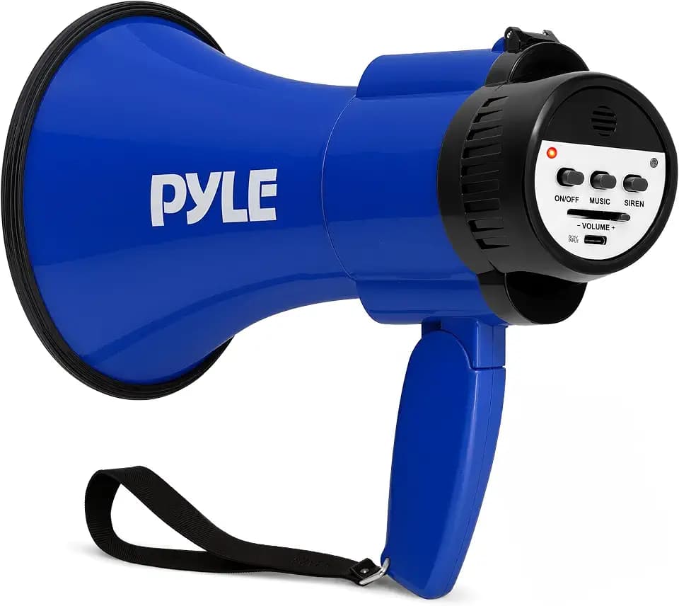 Pyle Rechargeable Bullhorn Megaphone with Siren, USB-C Fast Charging, 30W Powerful Speaker, 1200-Yard Voice Range for Sports Coaching, Crowd Control, Events & Emergency Alerts