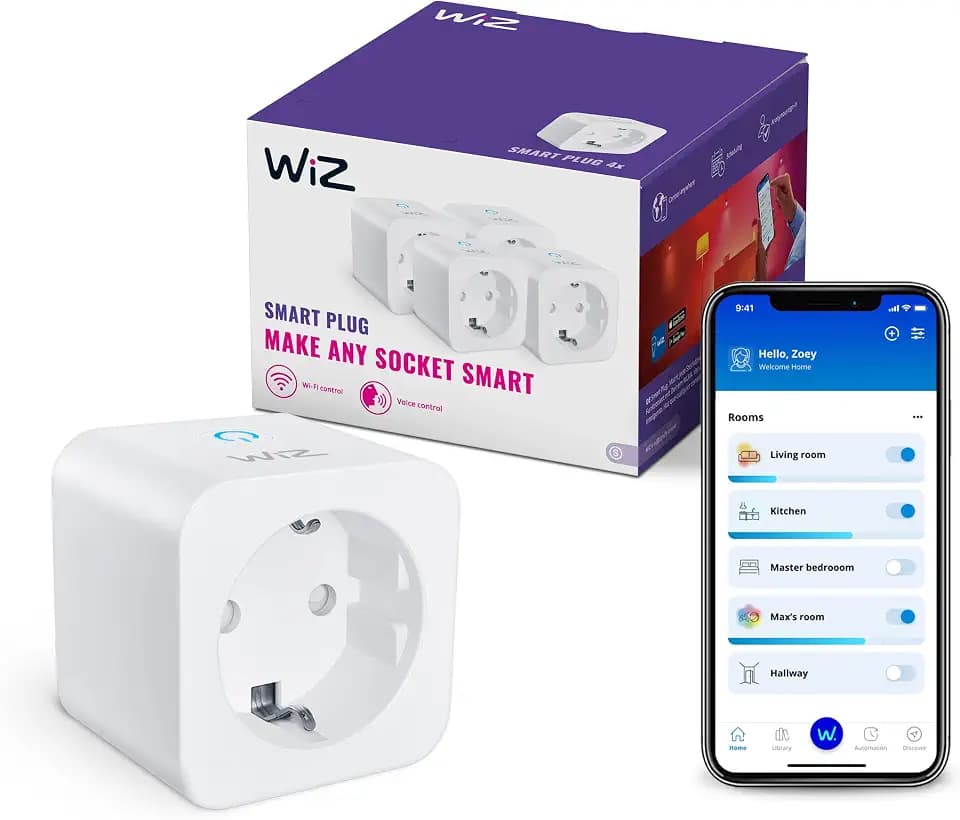 WiZ WLAN-Smart-Stecker, Typ F, 4er Pack | 230 V, 50 Hz, Einfache Einrichtung, Matter-zertifiziert, Smart Home, App- und Sprachsteuerung, Steckdose ohne Leistungsmesser