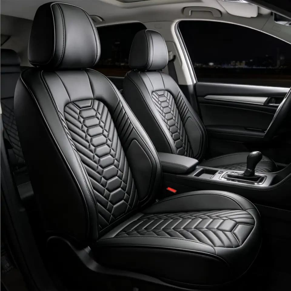 Foneso Full Coverage Front Seat Covers for Chevy Silverado GMC Sierra 1500 Crew Cab 2015-2026 2500HD 3500HD,Luxury Leather Seat Protectors for Chevrolet Truck Car Interior Accessories