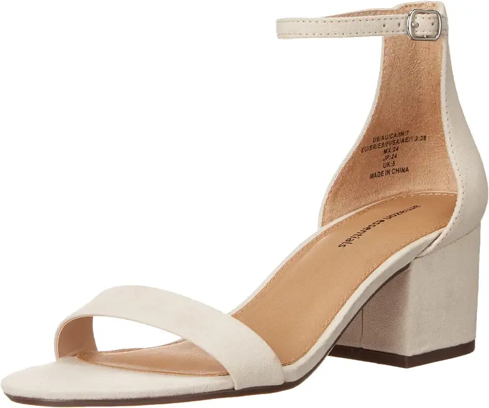 Amazon Essentials Women's Two Strap Heeled Sandals with Adjustable Ankle Strap, Padded Memory Foam Insole
