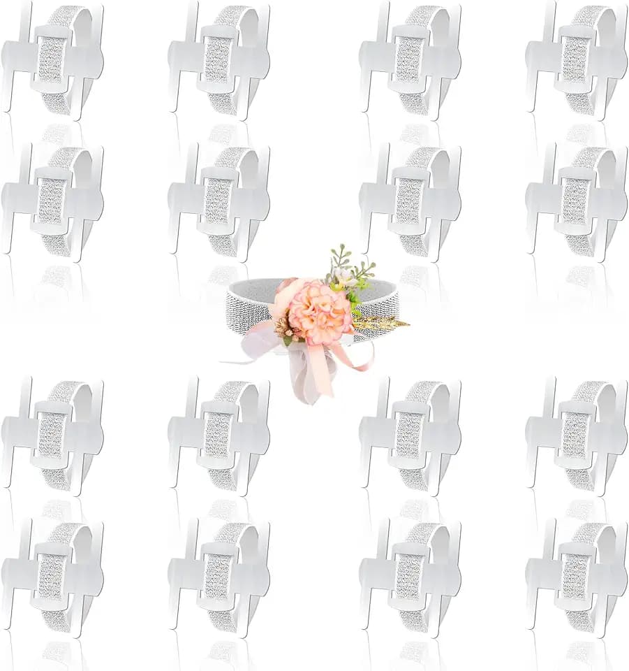 HIONXMGA Corsage Wristlet Band 16 Pcs Silver Wrist Corsage Bracelets Bands