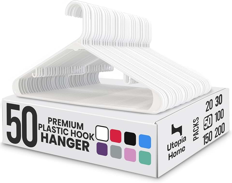 Utopia Home weiße Kunststoff-Kleiderbügel 50er Pack mit Haken