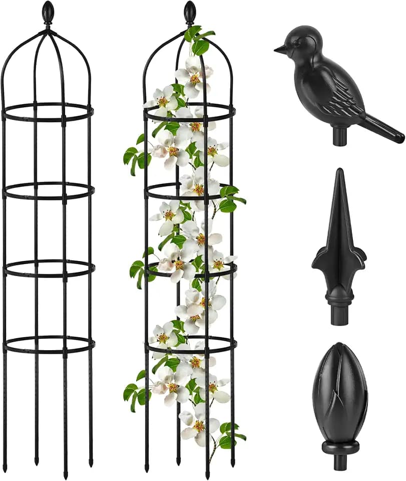 Garden Obelisk Trellis for Climbing Plants Outdoor 6 Ft Rose Bush Round Trellis for Pots Rustproof Metal Pipe with Plastic Coated Plant Flower Trellises for Clematis Vine Jasmine Support