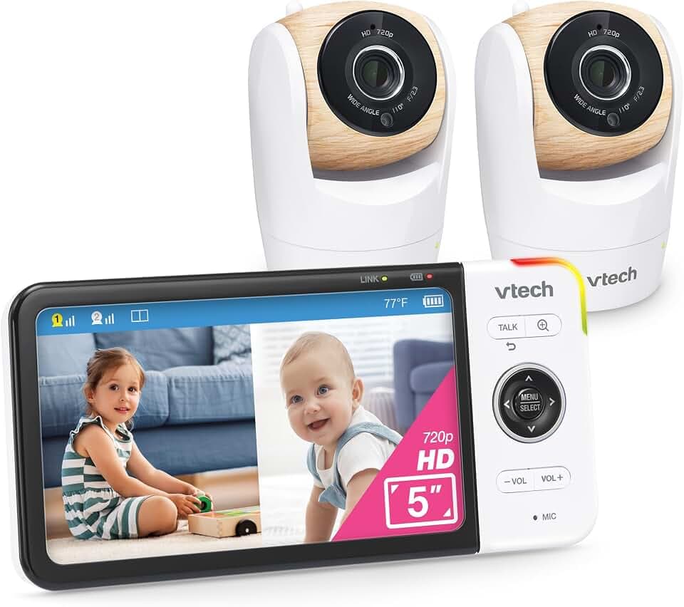 VTech VM928-2HD 5” 720p HD Display 2 Cameras Baby Monitor,110 Wide Angle View,Remote Pan-Tilt-Zoom,Night Vision,Up to 1000ft Range,Temperature Sensor,9 Soothing Sounds & Lullabies,2-Way Talk,No WiFi