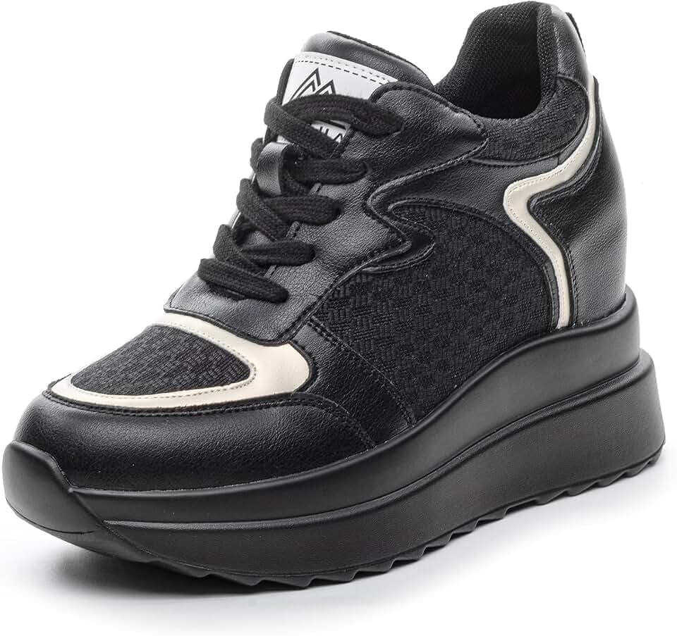 High Platform Sneakers for Women Hidden Heel Wedge Sneakers Dressy Fashion Wedge Tennis Shoes Increasing 3.94 inches