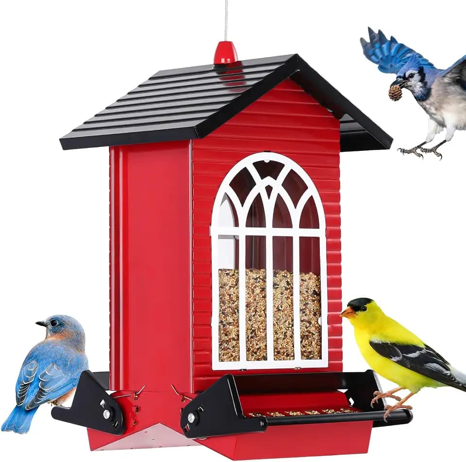 Gbekery Squirrel Proof Bird Feeders, 5LB Capacity, Weight-Activated, Red
