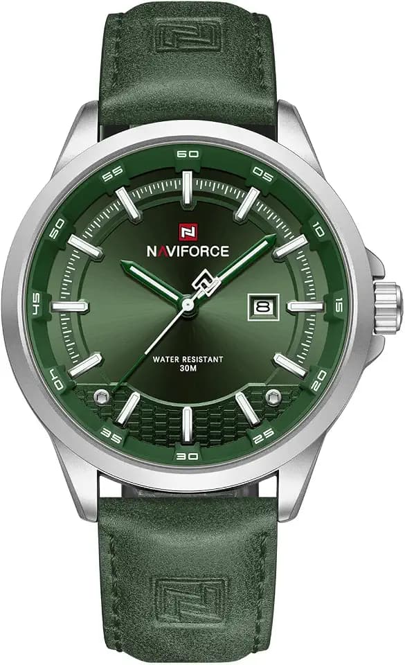 NAVIFORCE Mens Minimalist Waterproof Quartz Leather Strap Watches with Auto Date